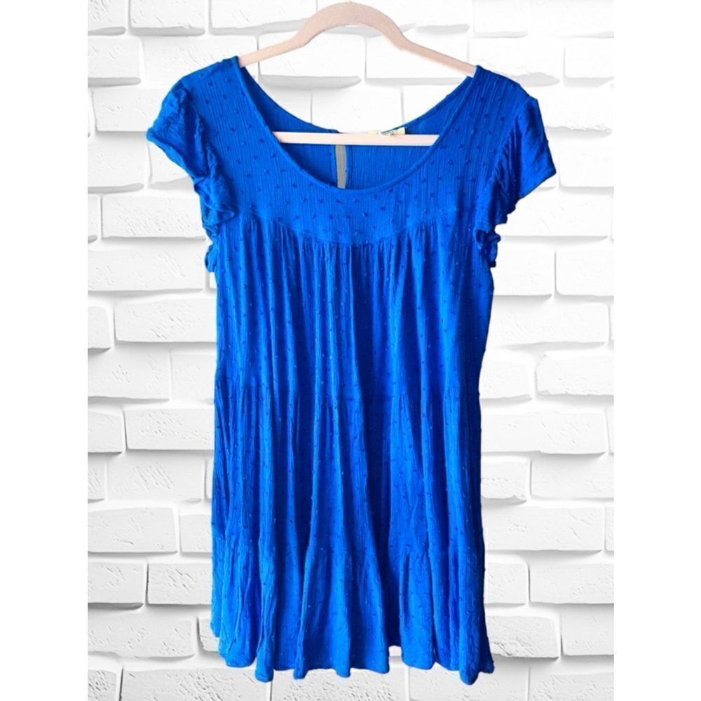 Kori America Women’s Size Small Blue Tiered Mini Dress • Ruffled Cap Sleeves